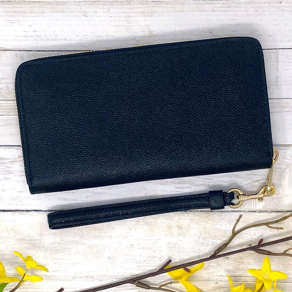 Coach Long Zip Around Wallet in Gold/Black Leather C3441 - Picture 2 of 5